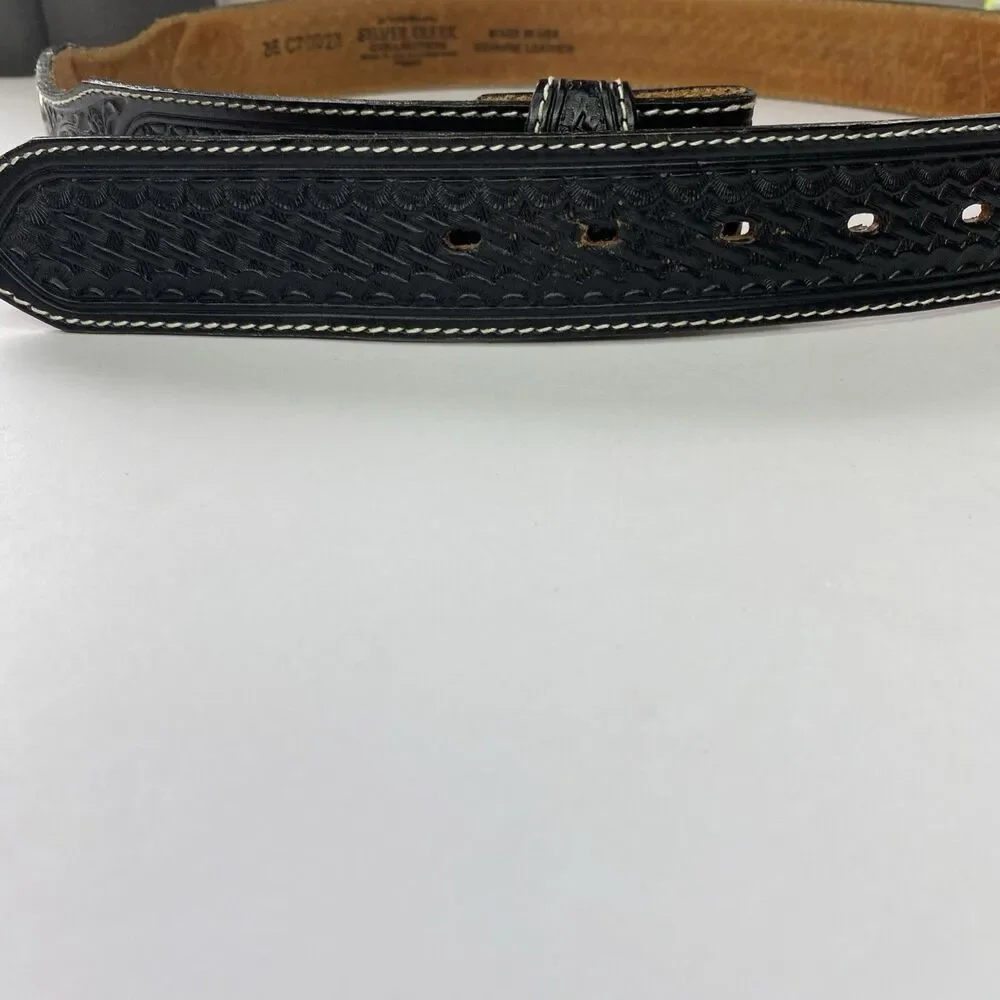 Silver Creek Classic Black Leather Belt Mens 36 Casual Western TX Star No Buckle